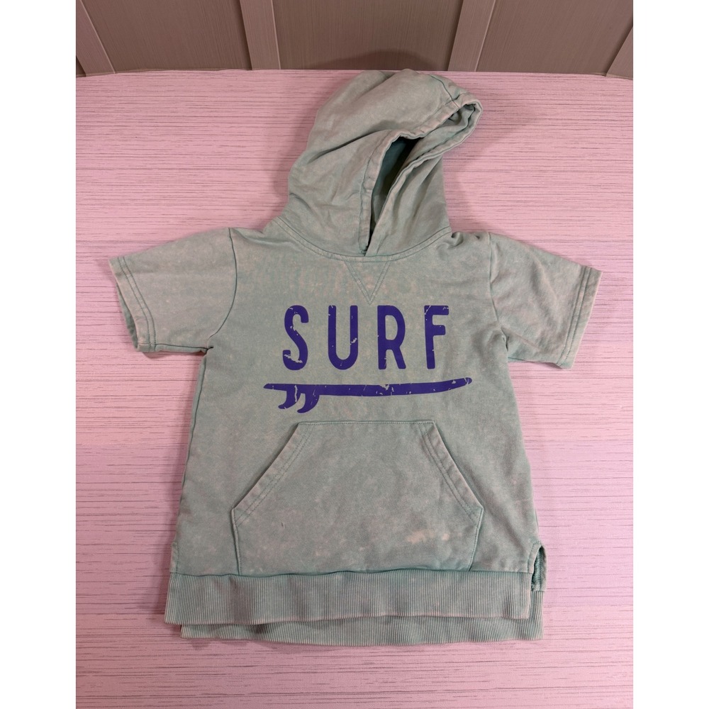 Made by Molly Kids Surf Short Sleeve Hoodie Aqua Blue Acid Wash Graphic Size 7Y